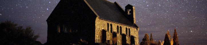 Church of the Good Shepherd and the night sky. Image: Fraser Gunn, Destination Mt Cook Mackenzie Church of the Good Shepherd and the night sky. Image: Fraser Gunn, Destination Mt Cook Mackenzie